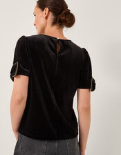 Vita Bow Sleeve Velvet T-Shirt, Black (BLACK), large
