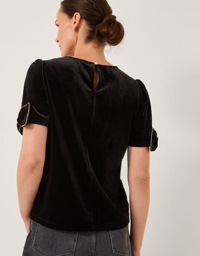 Vita Bow Sleeve Velvet T-Shirt, Black (BLACK), large