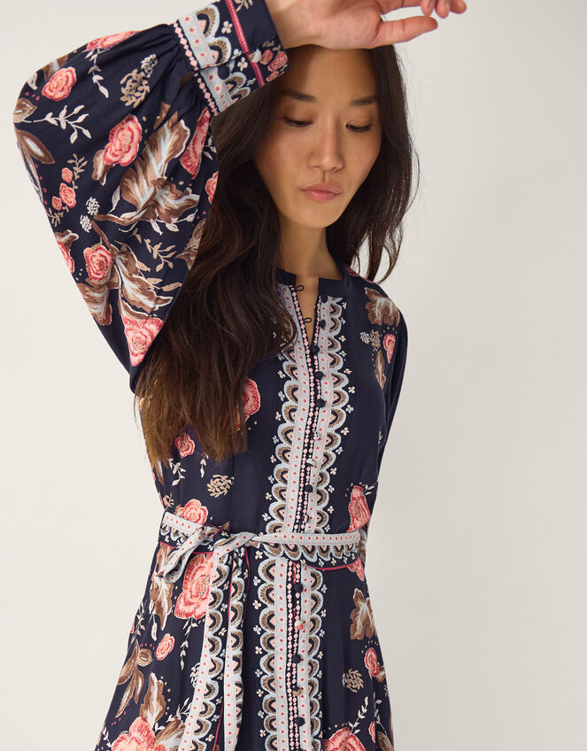 Rosalie Blouson Floral Print Midi Dress Blue