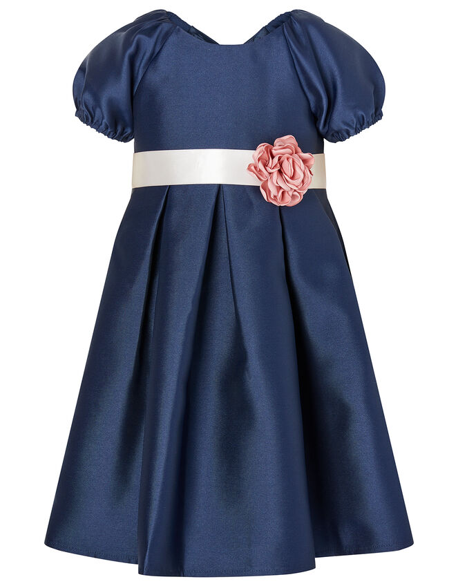 Baby Corsage Belt Duchess Twill Dress, Blue (NAVY), large