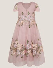 Floral Embroidered Organza Party Dress, Pink (DUSKY PINK), large