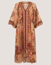 Evelina Shimmer Floral Print Midi Dress, Brown (BROWN), large