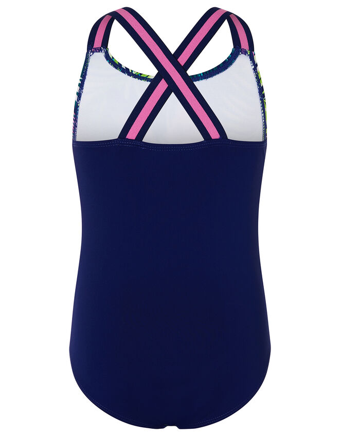 Zebra Palm Print Swimsuit , Blue (NAVY), large