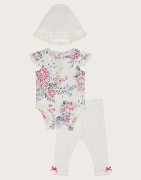3-Piece Newborn Floral Pointelle Set, Ivory (IVORY), large