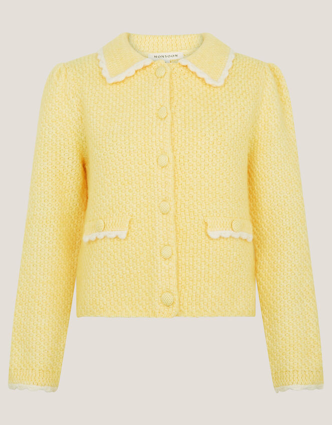Nina Scalloped Collar Cardigan, Yellow (YELLOW), large