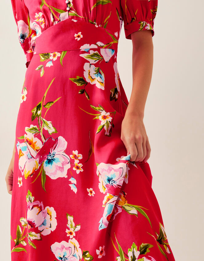 Meredith Floral Midi Shirt Dress, Red (RED), large