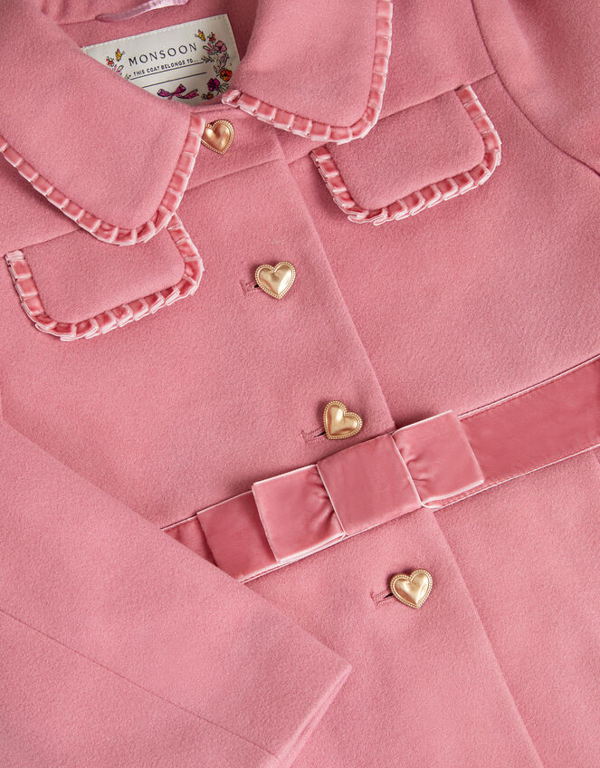 Velvet Bow A-Line Coat, Pink (PINK), large