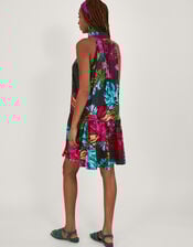 Bria Palm Print Halter Dress in Sustainable Viscose, Blue (MIDNIGHT), large