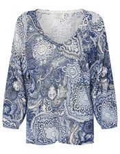 Paisley Print Jumper in Linen Blend, Blue (NAVY), large