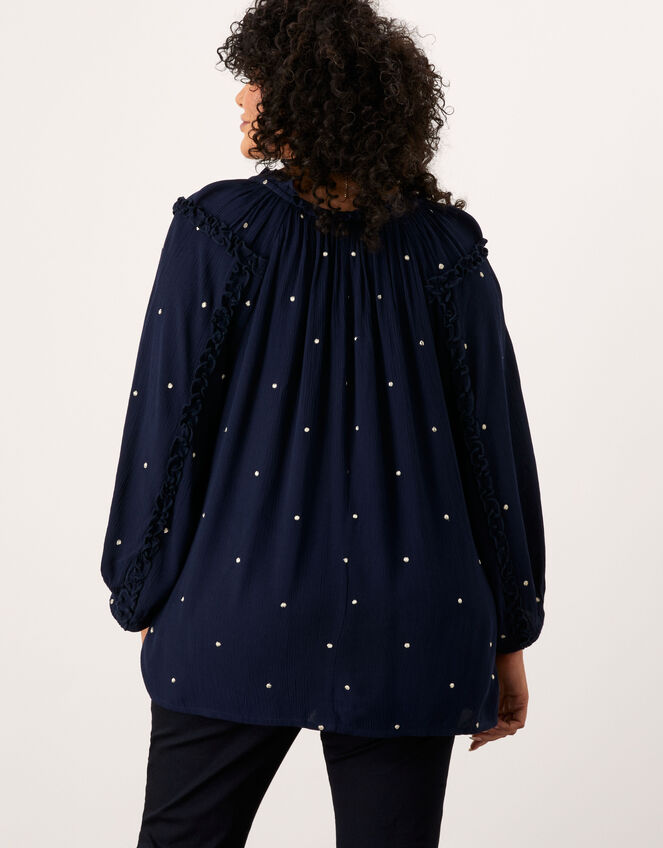 Embellished Dot Long Sleeve Blouse, Blue (NAVY), large