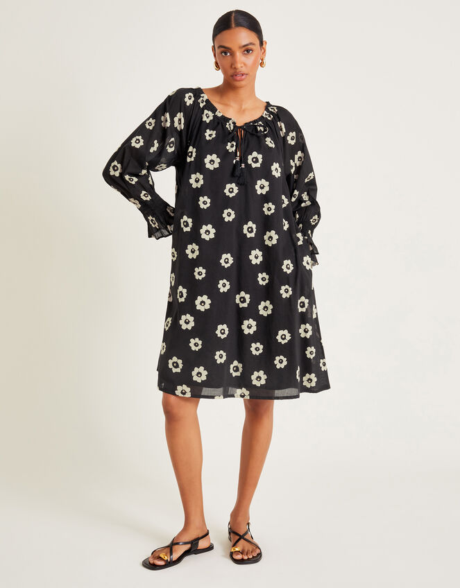 Lei Flower Dress, Black (BLACK), large