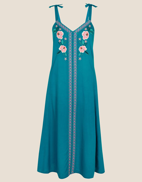 Embroidered Floral Slip Dress in LENZING™ ECOVERO™, Teal (TEAL), large