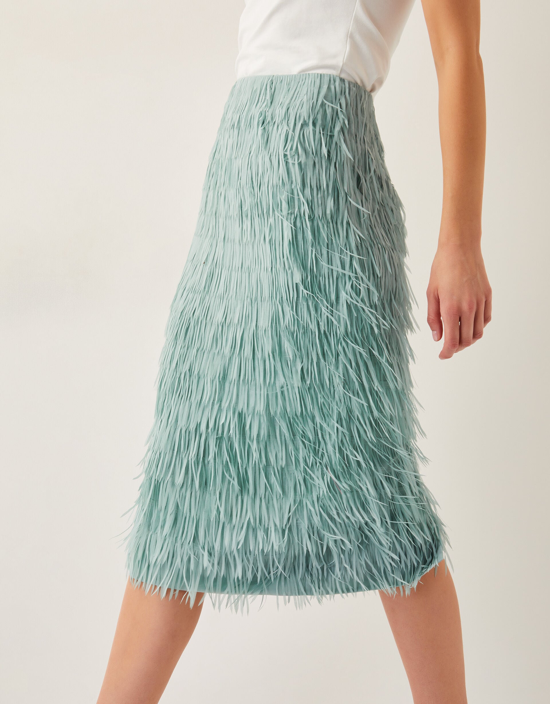 Cosima Fringe Pencil Skirt Green