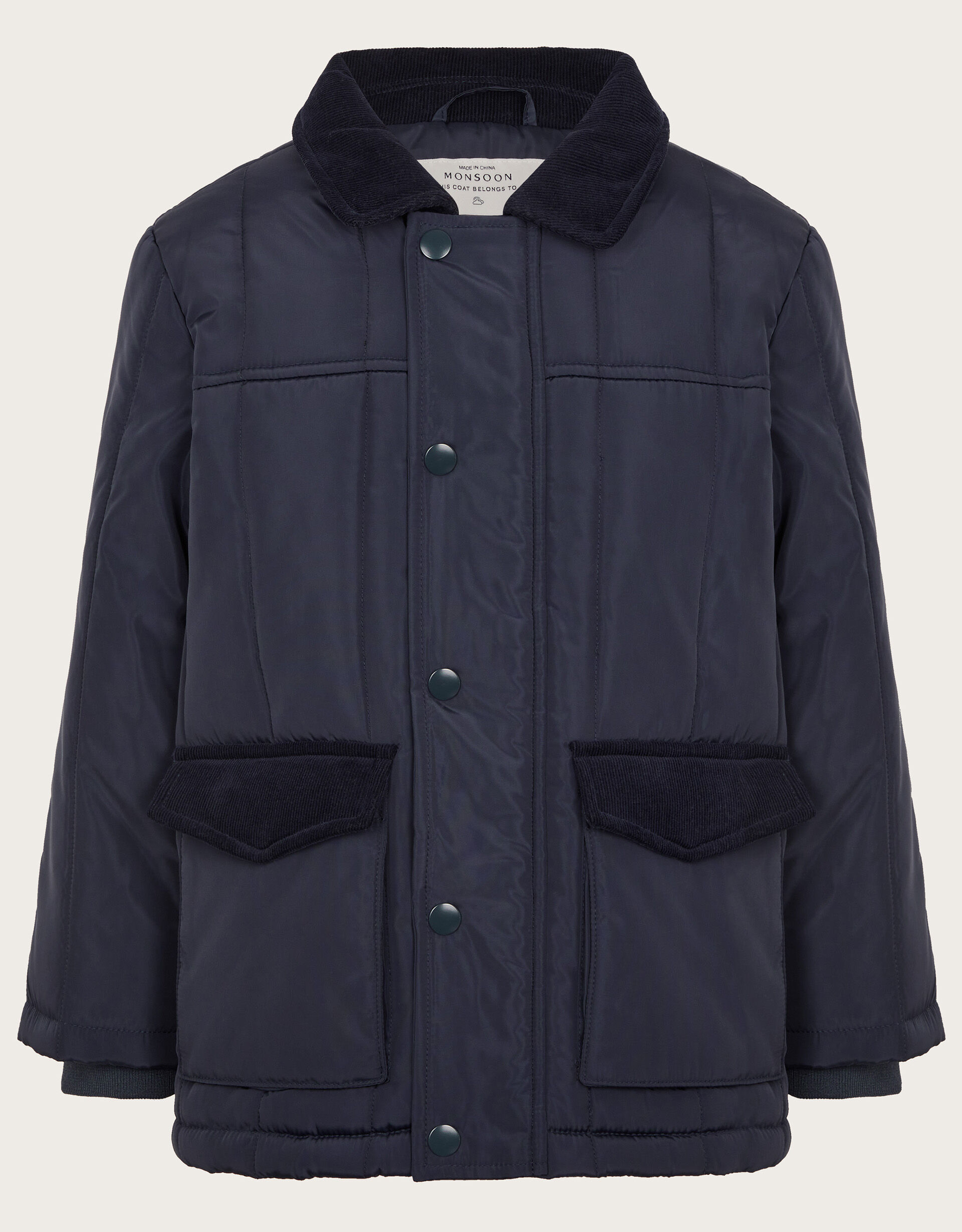 Corduroy Collar Quilted Jacket Blue