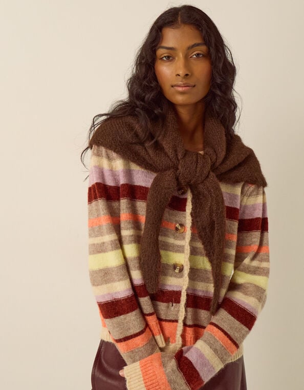 Taya Large Knitted Triangle Scarf, Brown (COGNAC), large