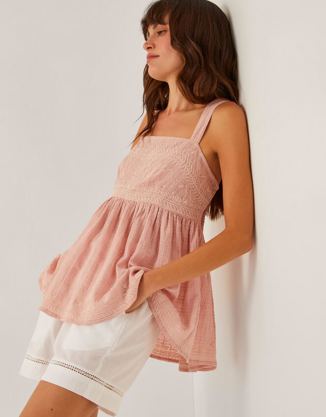 Eliza Embroidered Cotton Cami Top, Pink (PINK), large