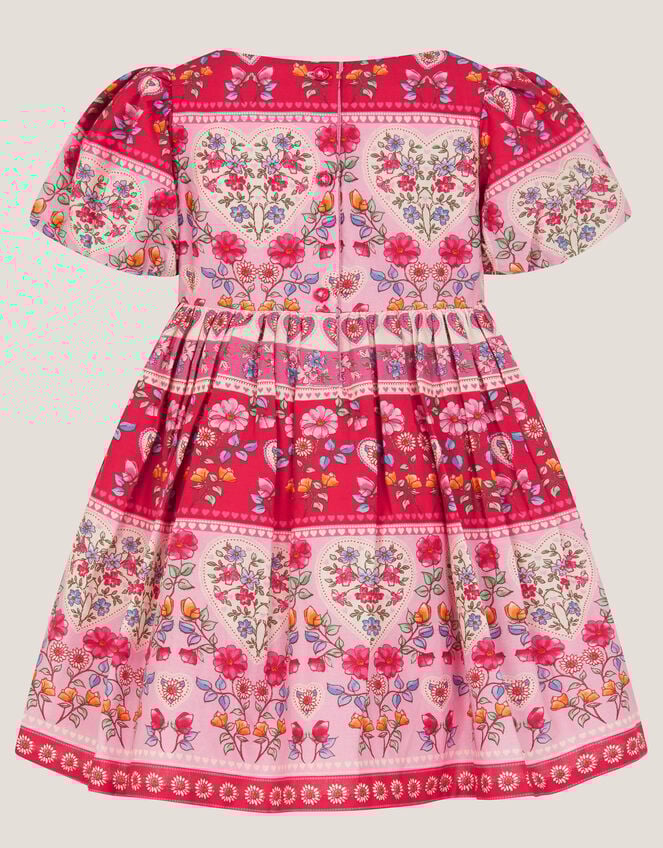 Baby Heart Embroidered Floral Print Dress, Pink (PINK), large