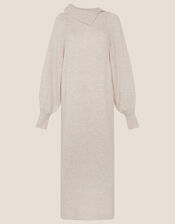 Plain Split Neck Dress, Camel (OATMEAL), large