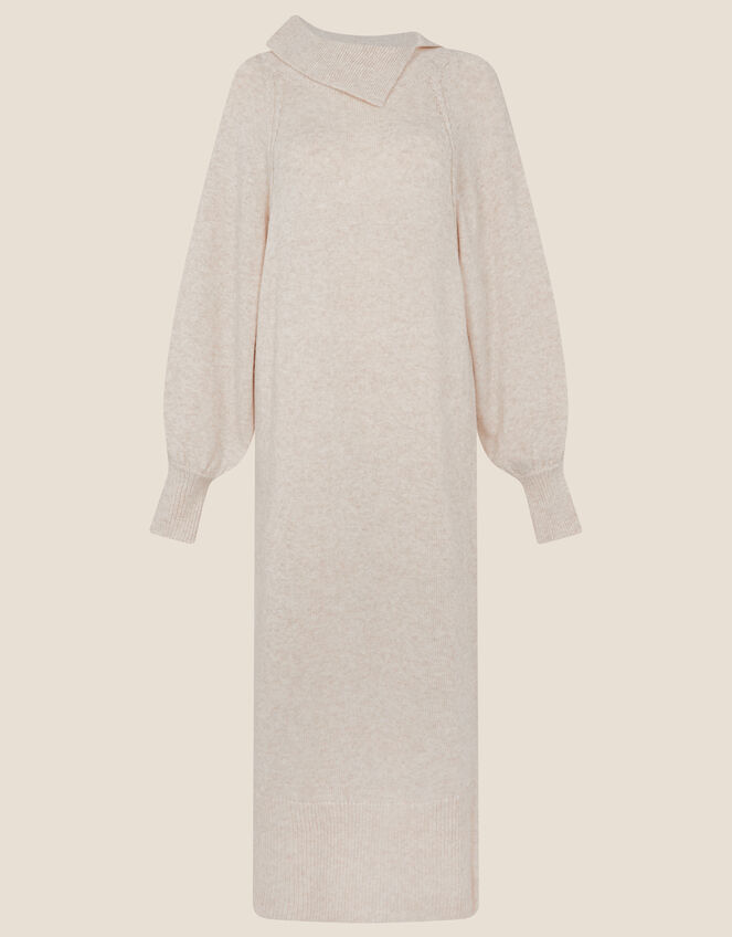 Plain Split Neck Dress, Camel (OATMEAL), large