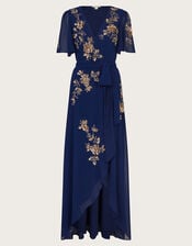 Sarah Embellished Wrap Dress , Blue (MIDNIGHT), large