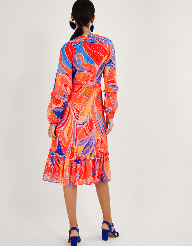 Ariel Print Tiered Dress in Sustainable Viscose, Orange (ORANGE), large
