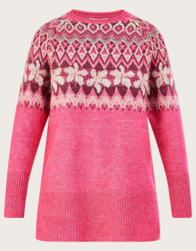 Fair Isle Longline Jumper with Recycled Polyester Pink