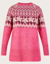 Fair Isle Longline Jumper with Recycled Polyester, Pink (PINK), large