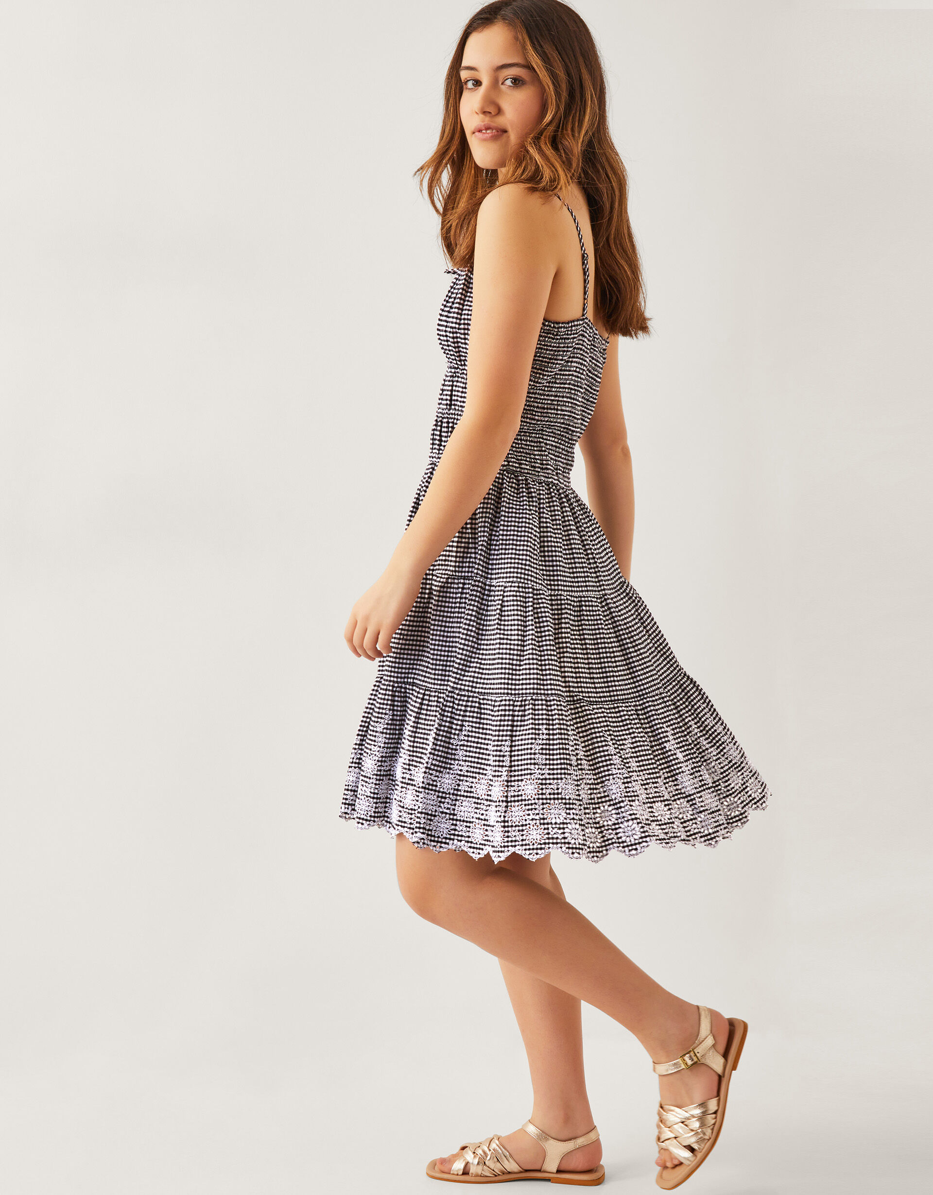 Embroidered Gingham Sun Dress Black