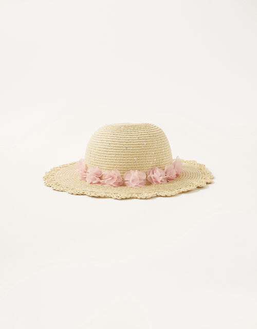Baby Florrie Corsage Floppy Hat, Natural (NATURAL), large