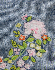 Sequin Floral Embroidered Denim Shorts, Blue (BLUE), large