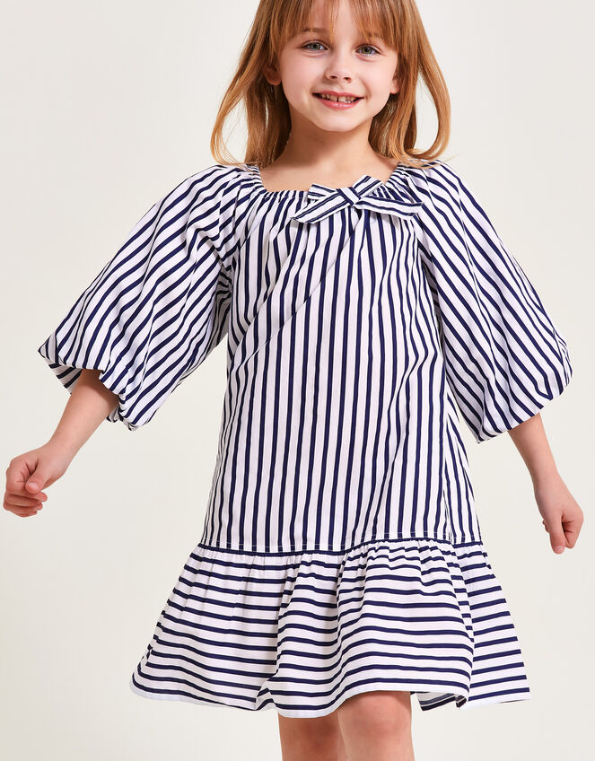 Stripe Puff Sleeve Dress White | Girls' Dresses | Monsoon UK.