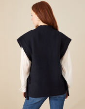 Tie Side Print Knit Sleeveless Jumper, Blue (NAVY), large