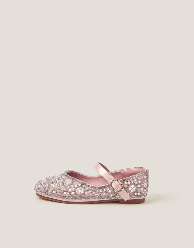 Rhinestone Pearl Embellished Ballet Flats, Pink (PINK), large