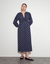 Frankie Tie Front Check Print Maxi Dress, Blue (NAVY), large