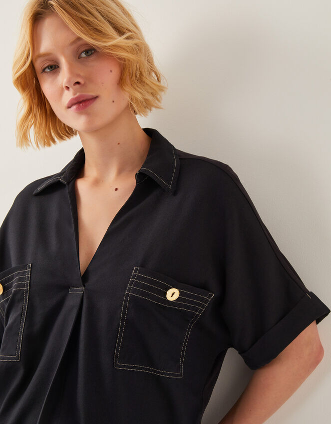 Feyn Short Sleeve Utility Top, Black (BLACK), large