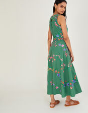 Lorraine Embroidered Midi Dress in Sustainable Cotton, Green (GREEN), large