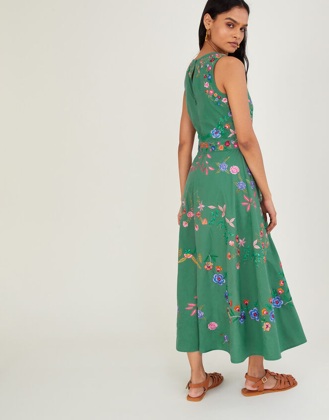 Lorraine Embroidered Midi Dress in Sustainable Cotton, Green (GREEN), large