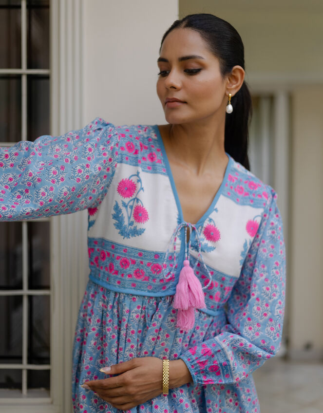 Dilli Grey Jackie Floral Tunic Midi Dress, Blue (BLUE), large