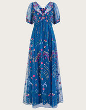 Tilly Embellished Maxi Dress in Recycled Polyester, Blue (COBALT), large