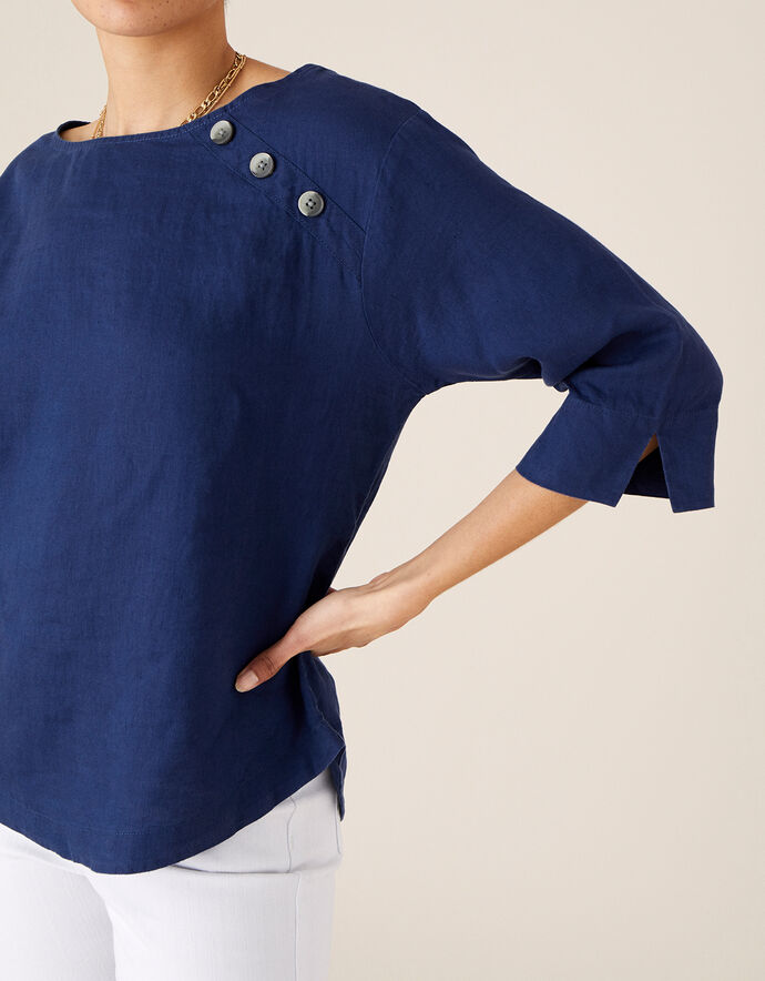 Rosewood Longline TShirt in Pure Linen Blue Tops & Tshirts