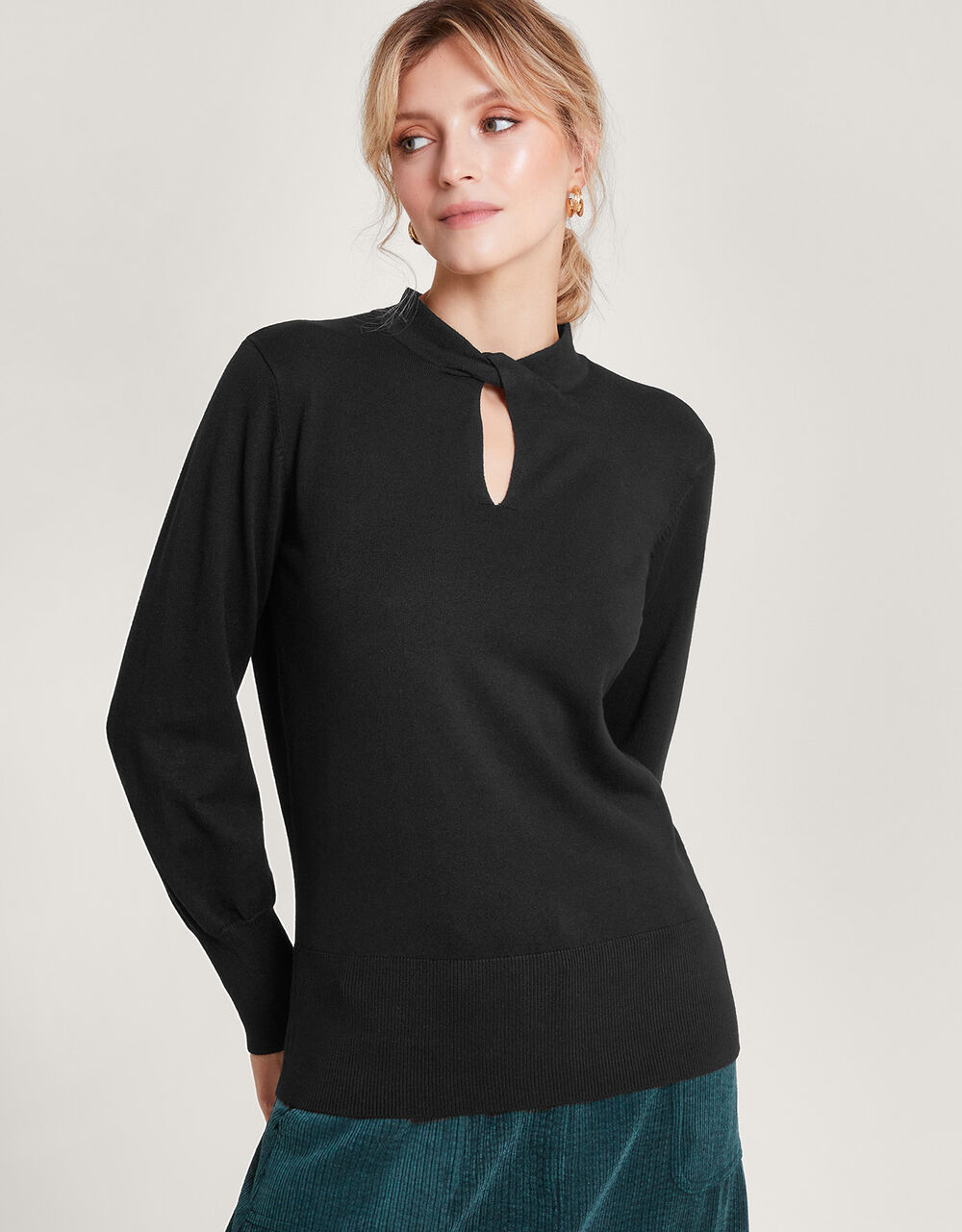 Twist Neck Jumper with LENZING™ ECOVERO™ Black Jumpers Monsoon UK.
