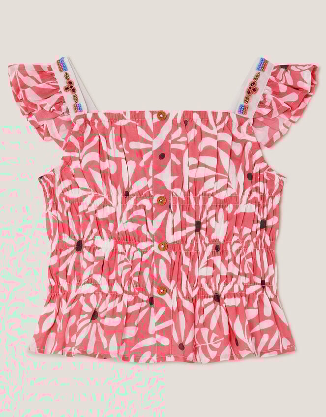 Floral Print Cropped Embellished Blouse, Multi (MULTI), large