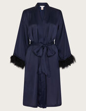 Fia Feather Trim Robe, Blue (NAVY), large