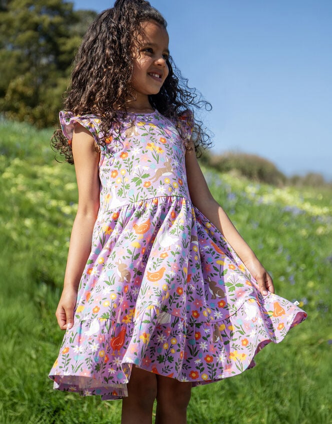 Frugi Olivia Printed Skater Dress, Purple (PURPLE), large