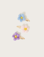 Knitted Flower Hair Clips Set of Three, , large