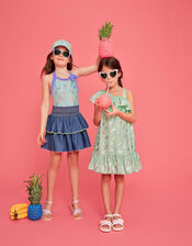 Unicorn Print Frill Dress, Blue (AQUA), large