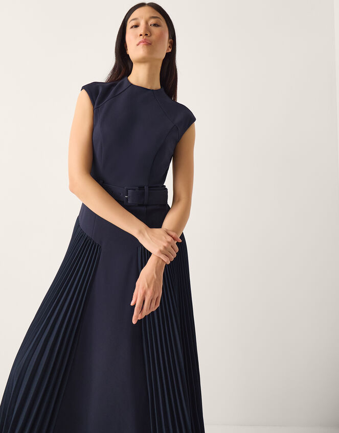 Sally Pleat Sleeveless Midi Dress Blue