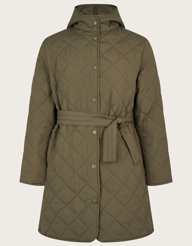 MINI ME Belted Quilted Coat with Hood , Green (KHAKI), large