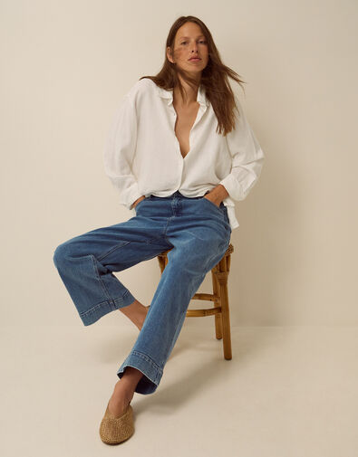 Hallie Regular Crop Wide Leg Jeans, Blue (MID AUTHENTIC BLUE), large