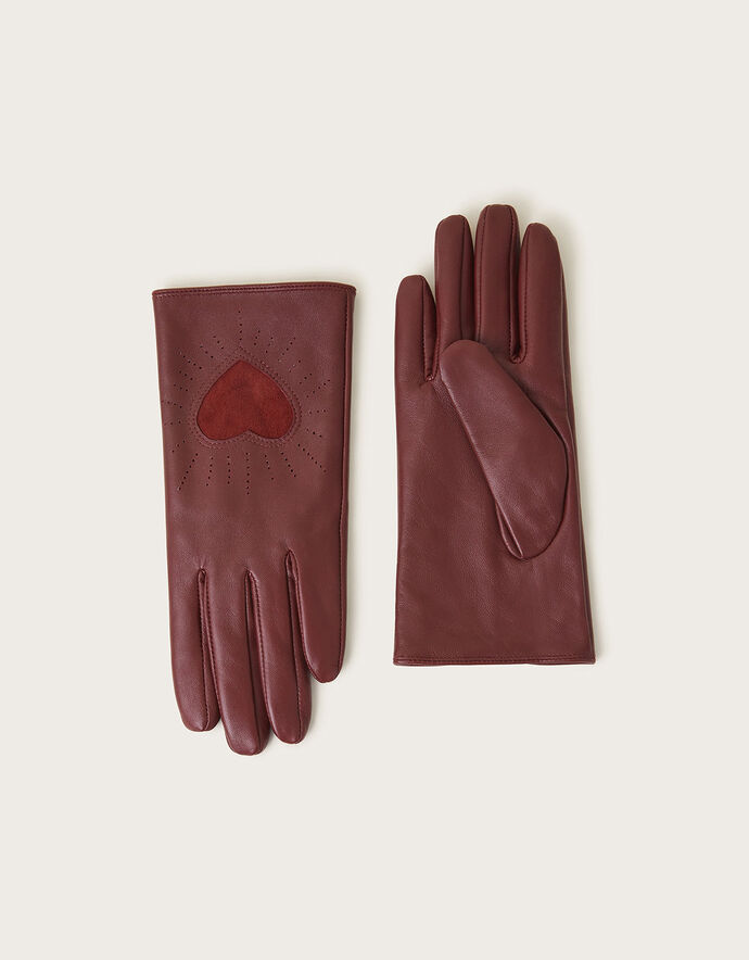 Leather Heart Gloves Red